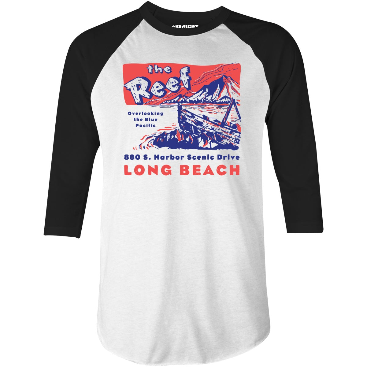 The Reef - Long Beach, CA - Vintage Tiki Bar - 3/4 Sleeve Raglan T-Shirt