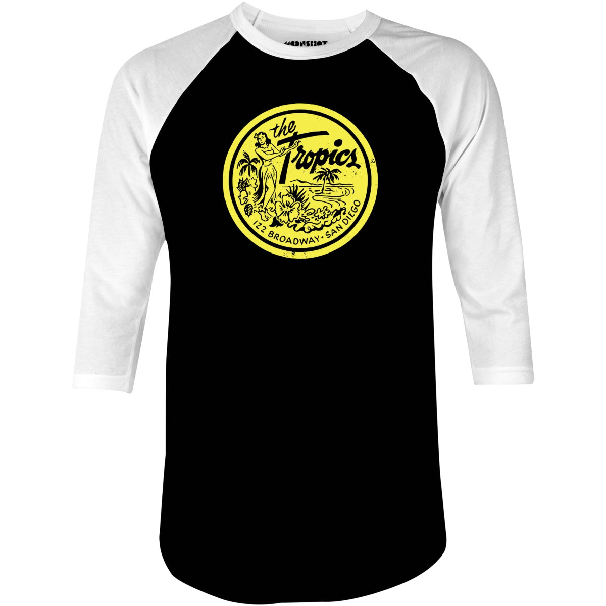 The Tropics - San Diego, CA - Vintage Tiki Bar - 3/4 Sleeve Raglan T-Shirt