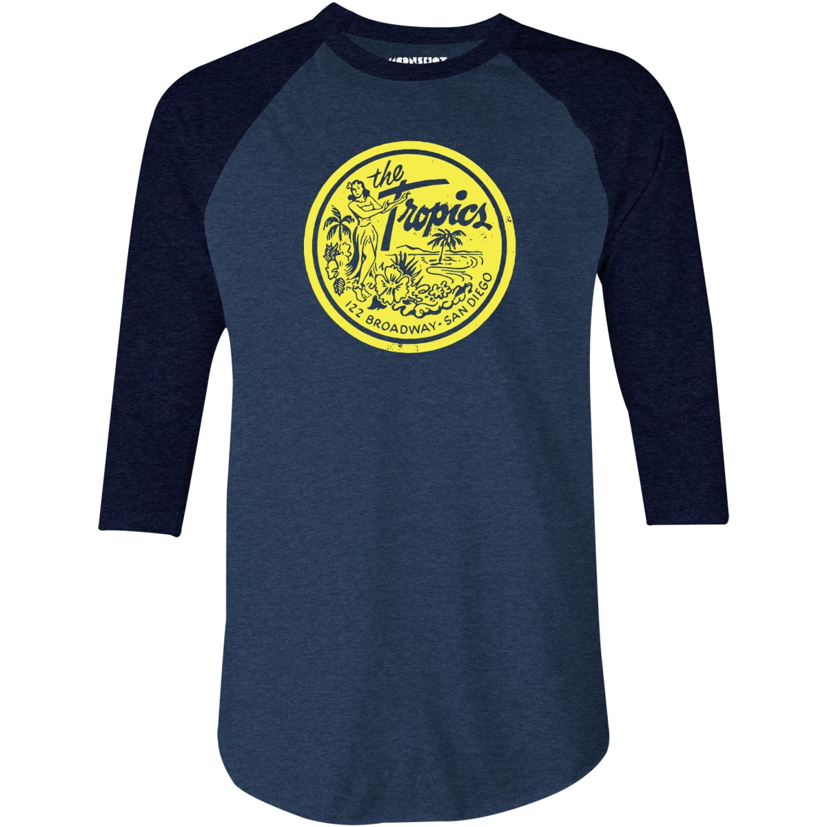 The Tropics - San Diego, CA - Vintage Tiki Bar - 3/4 Sleeve Raglan T-Shirt