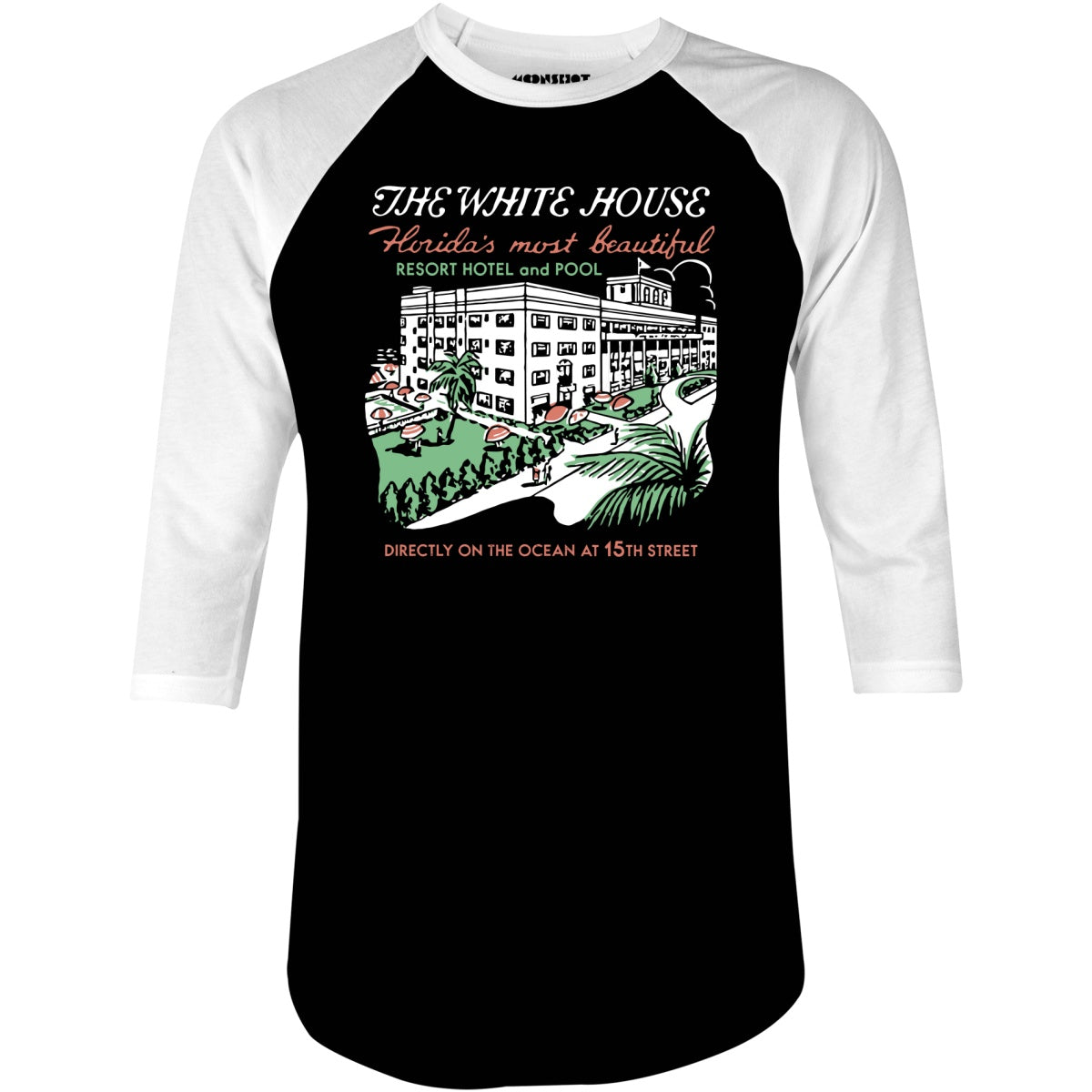 The White House - Miami, FL - Vintage Hotel - 3/4 Sleeve Raglan T-Shirt