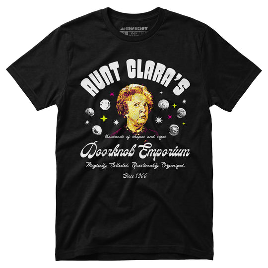 Aunt Clara's Doorknob Emporium - Unisex T-Shirt in Black
