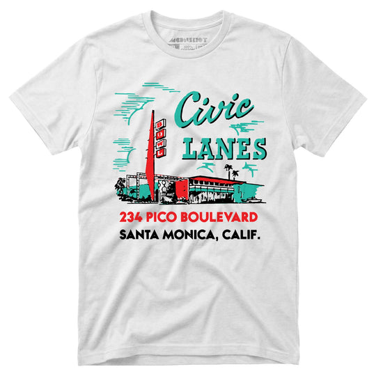 Civic Lanes - Santa Monica, CA - Vintage Bowling Alley - Unisex T-Shirt