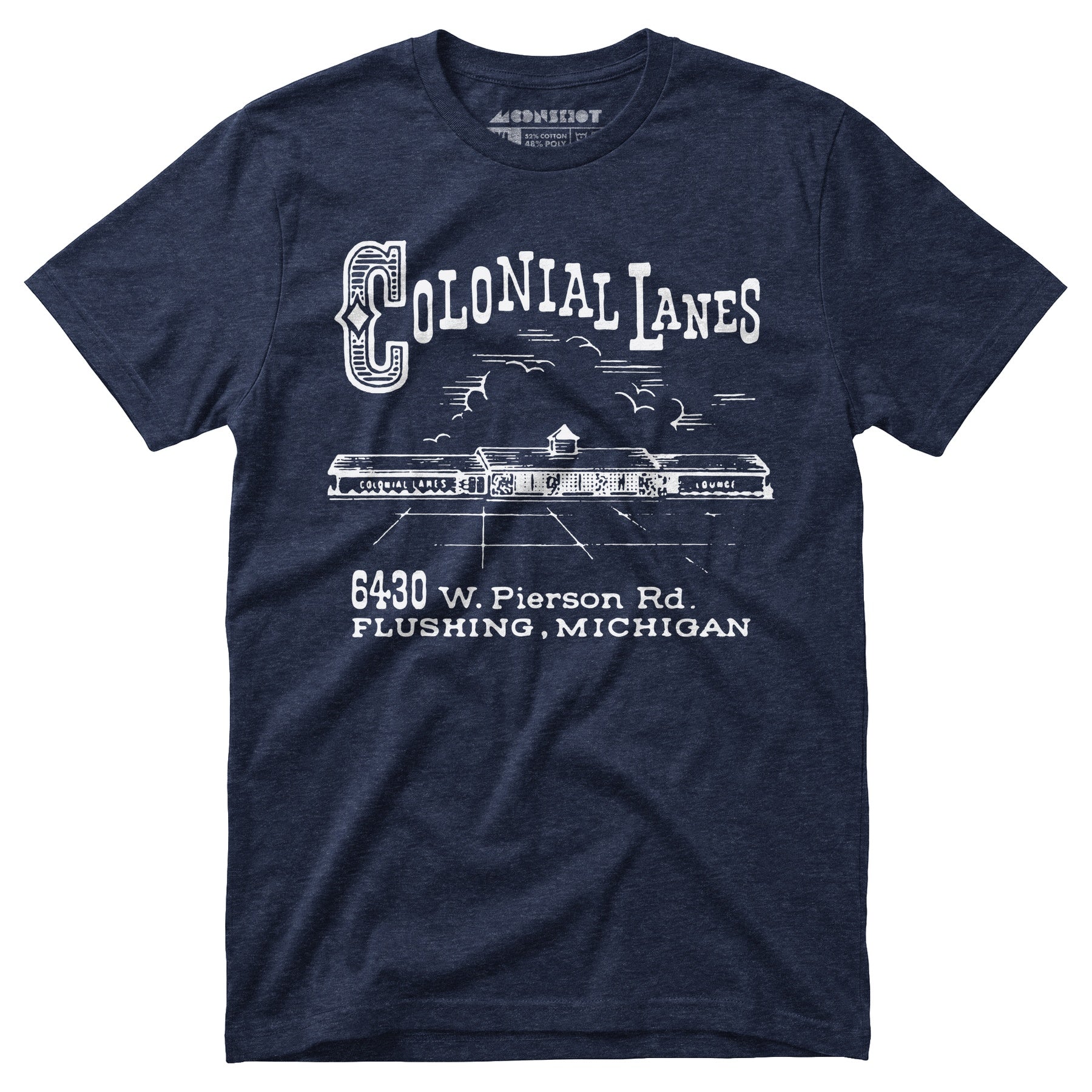 Colonial Lanes - Flushing, MI - Vintage Bowling Alley - Unisex T-Shirt