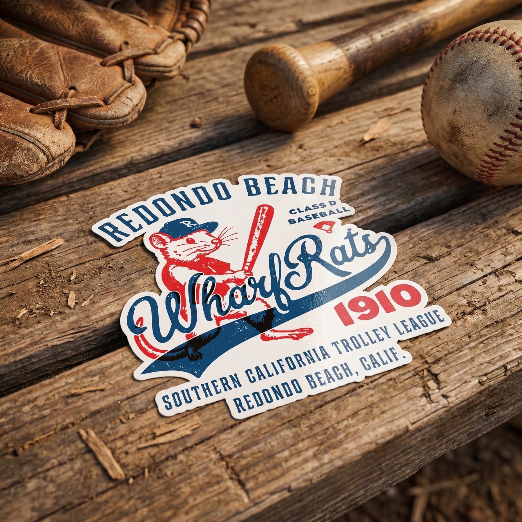 Redondo Beach Wharf Rats - California - Vintage Defunct Baseball Teams - Sticker