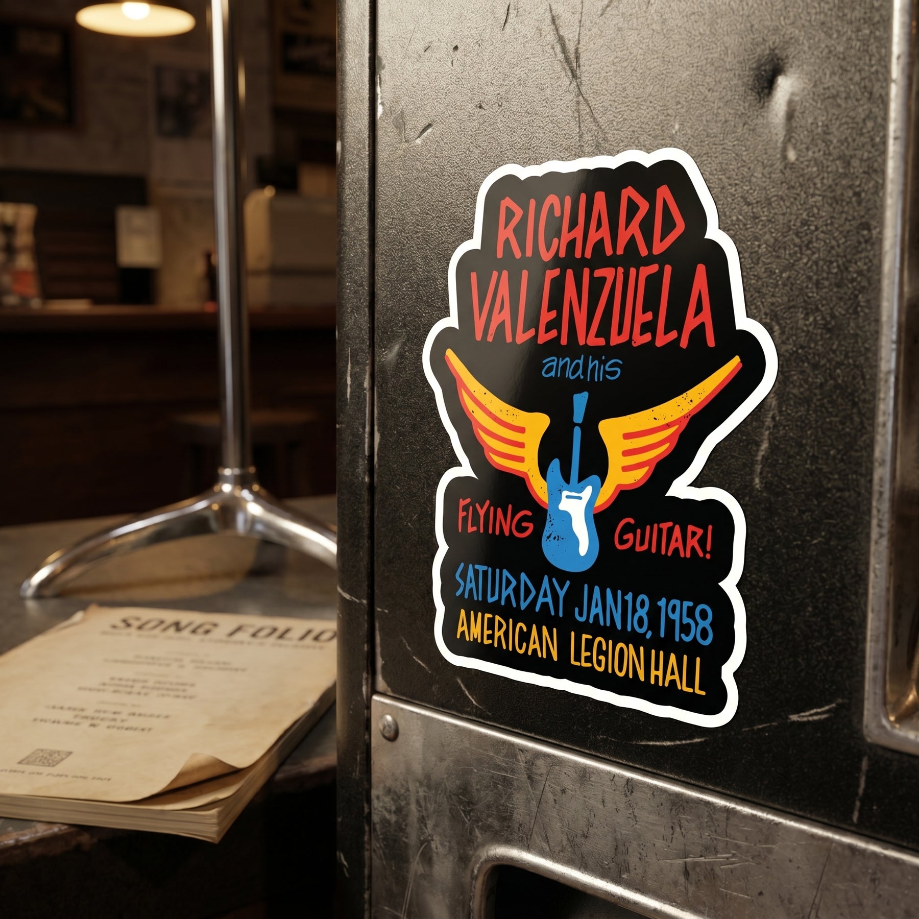 Richard Valenzuela and His Flying Guitar - Sticker