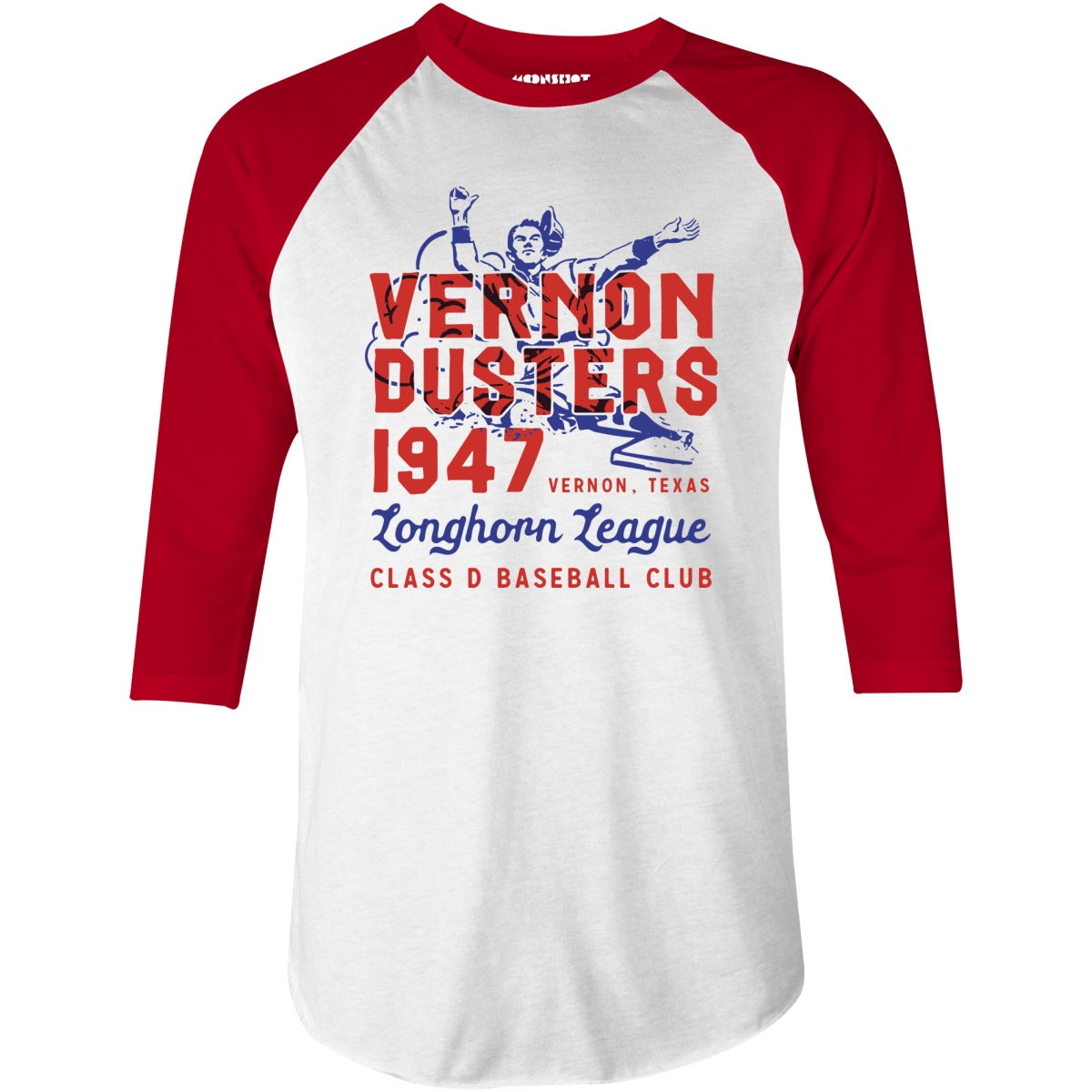 Vernon Dusters - Texas - Vintage Defunct Baseball Teams - 3/4 Sleeve Raglan T-Shirt