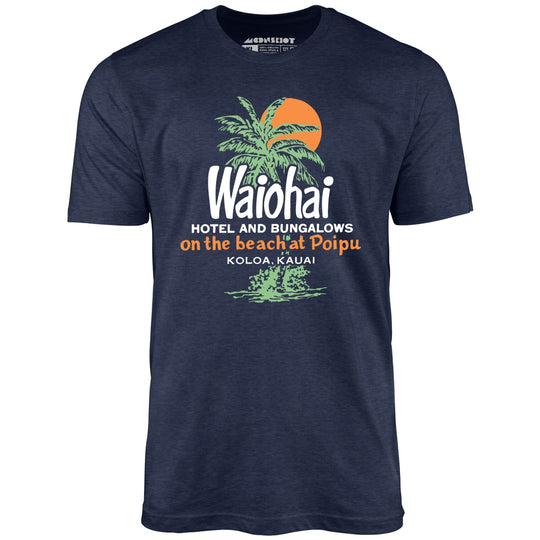 Waiohai Hotel and Bungalows - Kauai, Hawaii - Vintage - Heather Midnight Navy - Unisex T-Shirt