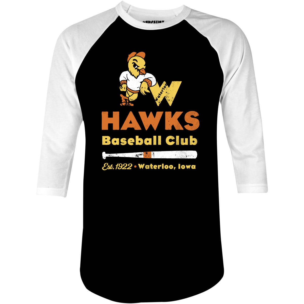 Waterloo Hawks - Iowa - Vintage Defunct Baseball Teams - 3/4 Sleeve Raglan T-Shirt