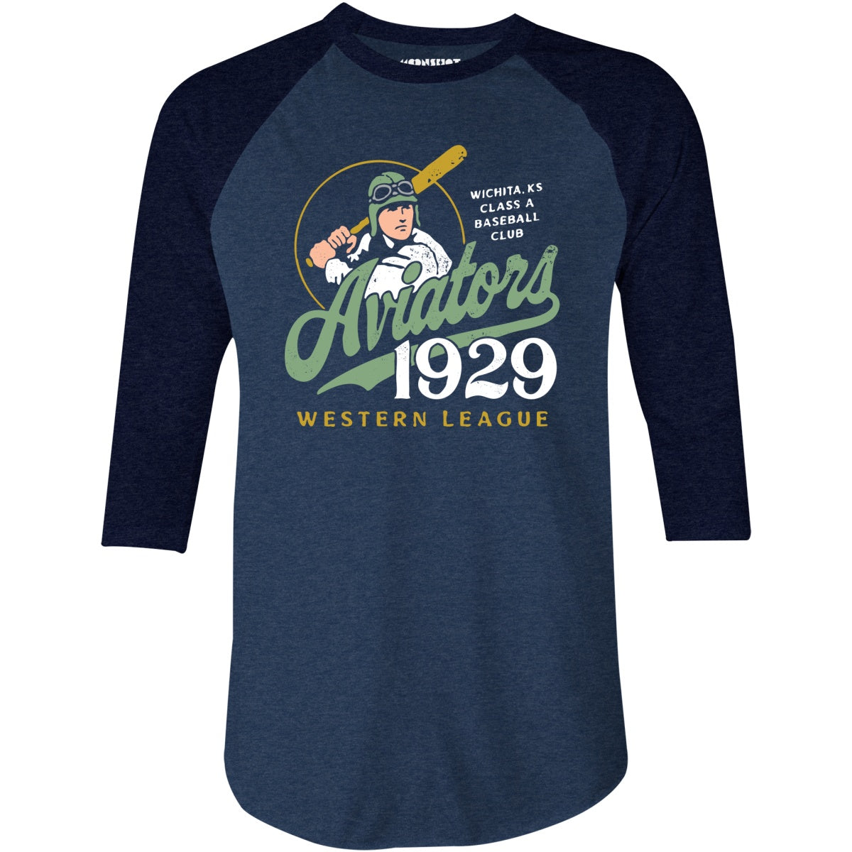 Wichita Aviators - Kansas - Vintage Defunct Baseball Teams - 3/4 Sleeve Raglan T-Shirt