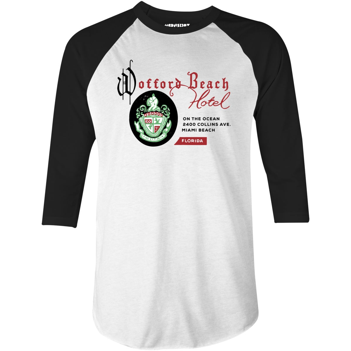 Wofford Beach Hotel - Miami, FL - Vintage Hotel - 3/4 Sleeve Raglan T-Shirt