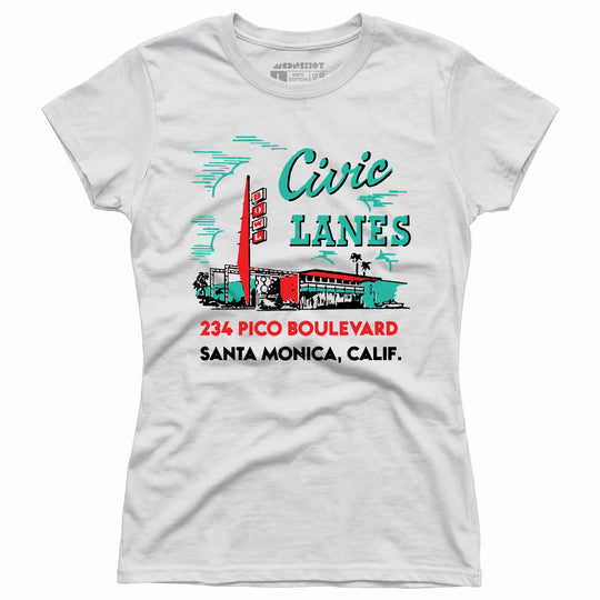 Civic Lanes - Santa Monica, CA - Vintage Bowling Alley - Women's T-Shirt