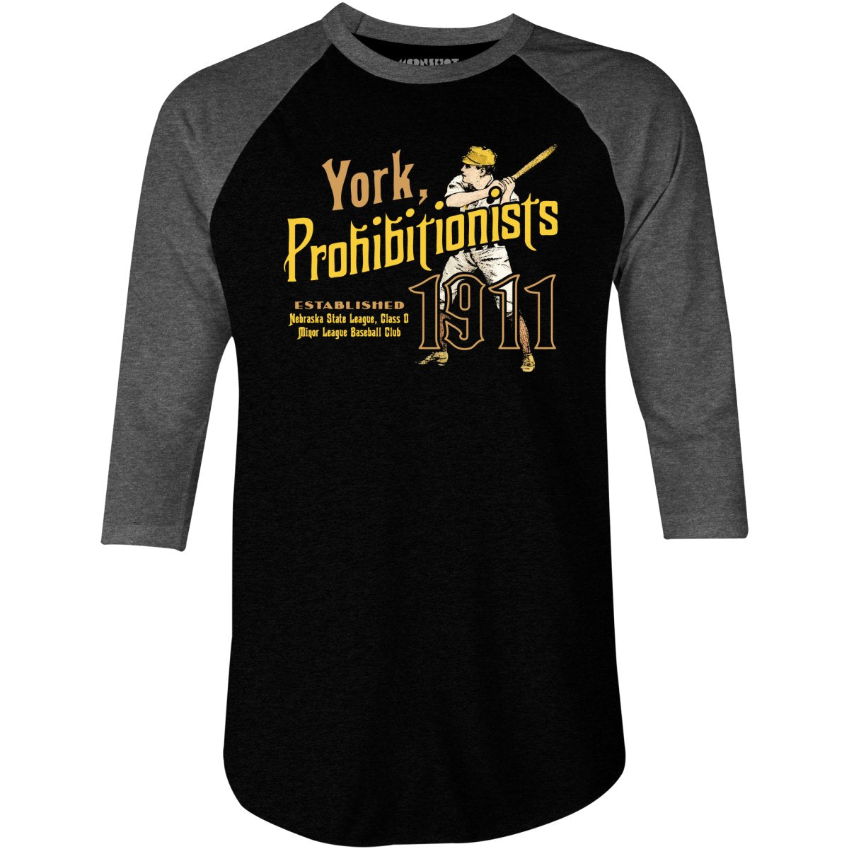 York Prohibitionists - Nebraska - Vintage Defunct Baseball Teams - 3/4 Sleeve Raglan T-Shirt
