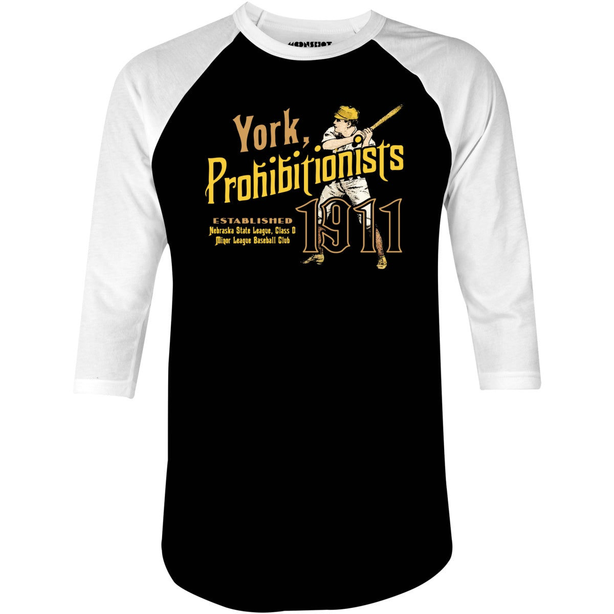 York Prohibitionists - Nebraska - Vintage Defunct Baseball Teams - 3/4 Sleeve Raglan T-Shirt