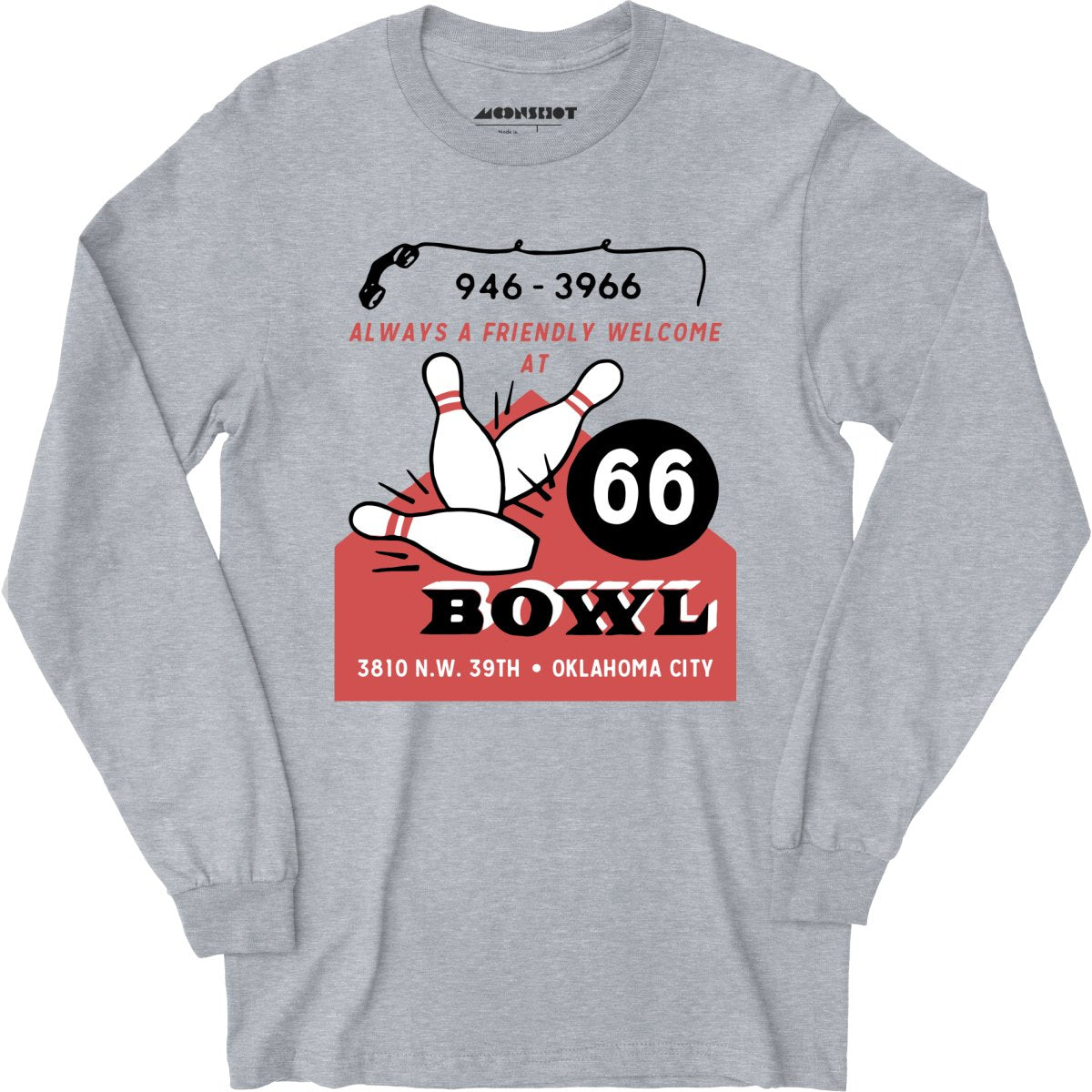 66 Bowl - Oklahoma City, OK - Vintage Bowling Alley - Long Sleeve T-Shirt