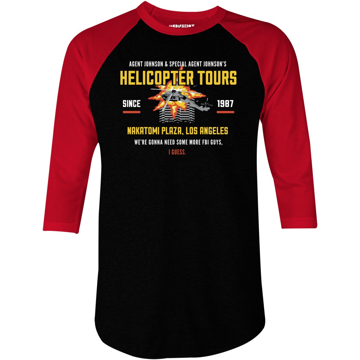 Agent Johnson & Johnson's Helicopter Tours - Die Hard - 3/4 Sleeve Raglan T-Shirt