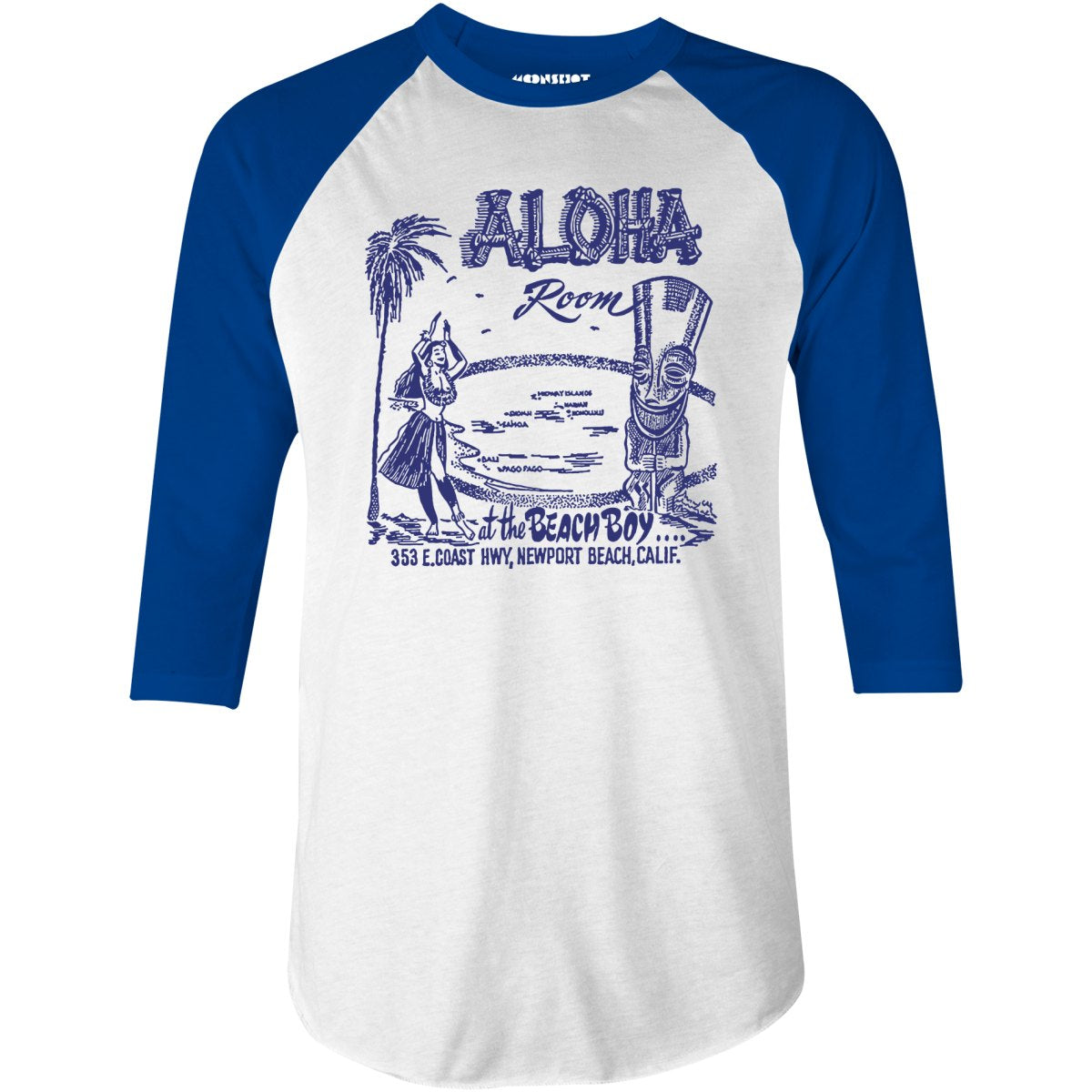 Aloha Room - Newport Beach, CA - Vintage Tiki Bar - 3/4 Sleeve Raglan T-Shirt