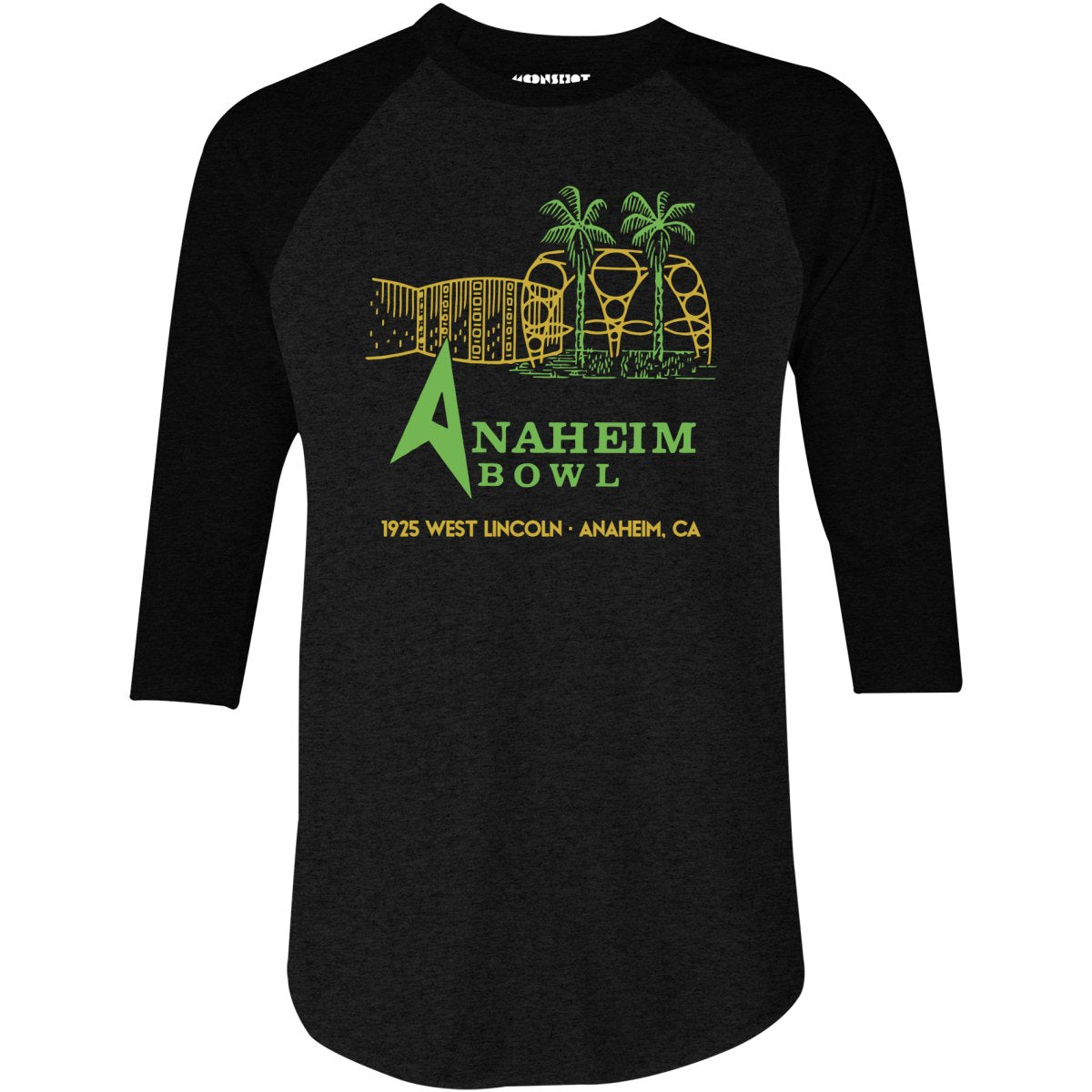 Anaheim Bowl - Anaheim, CA - Vintage Bowling Alley - 3/4 Sleeve Raglan T-Shirt