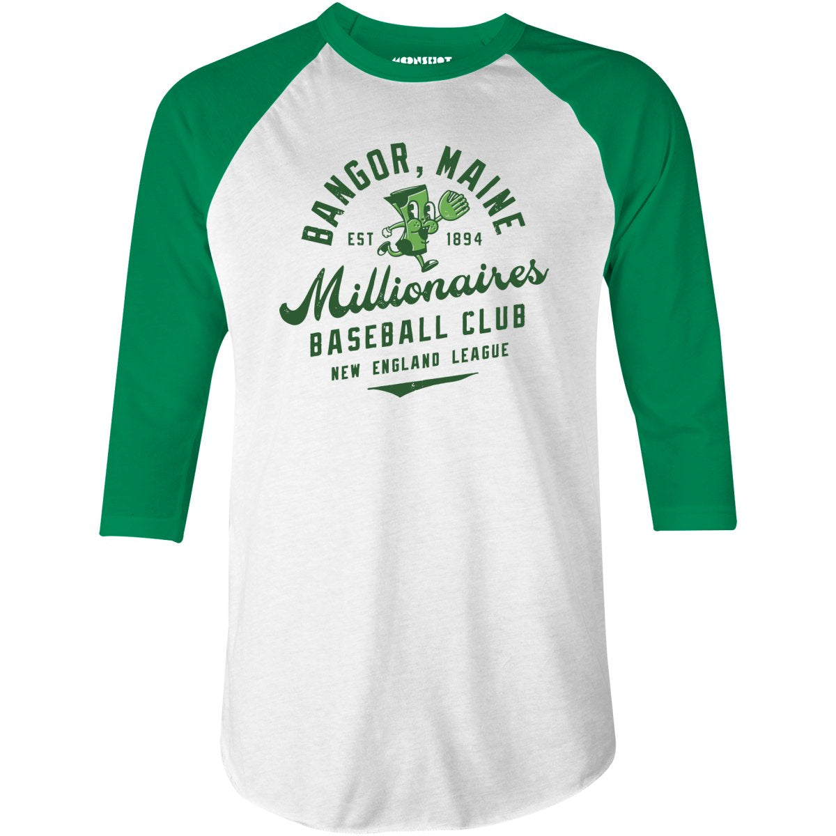 Bangor Millionaires - Maine - Vintage Defunct Baseball Teams - 3/4 Sleeve Raglan T-Shirt