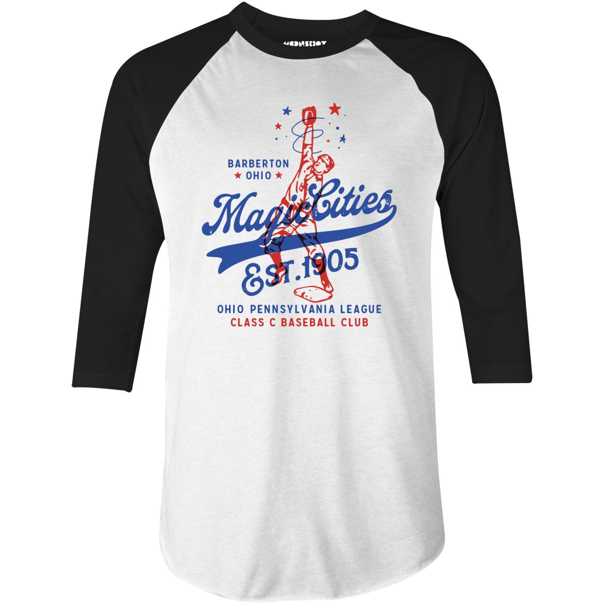 Barberton Magic Cities - Ohio - Vintage Defunct Baseball Teams - 3/4 Sleeve Raglan T-Shirt