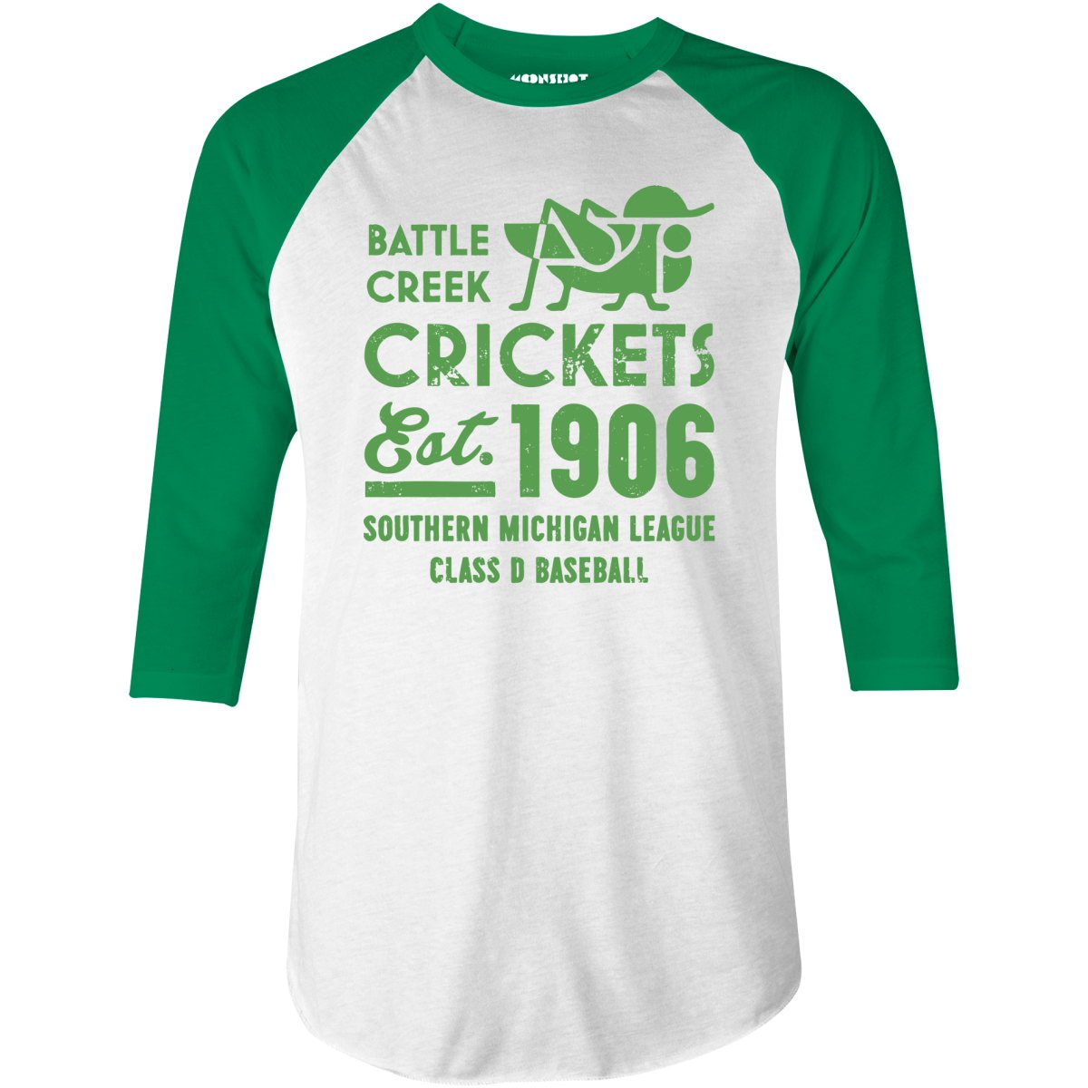 Battle Creek Crickets - Michigan - Vintage Defunct Baseball Teams - 3/4 Sleeve Raglan T-Shirt