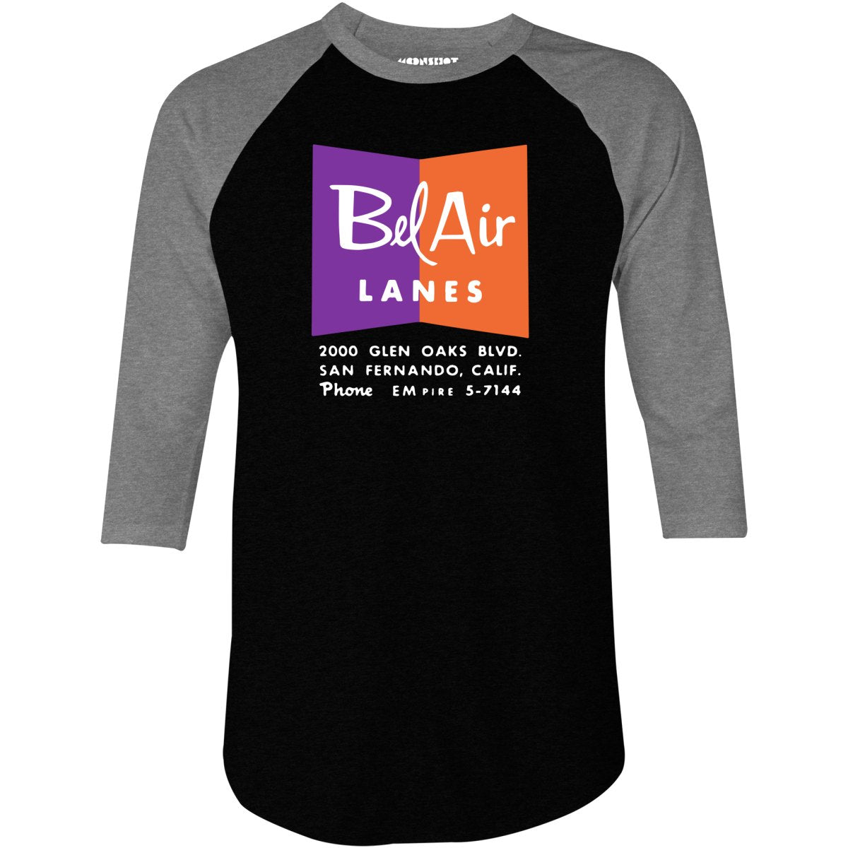 Bel Air Lanes - San Fernando, CA - Vintage Bowling Alley - 3/4 Sleeve Raglan T-Shirt