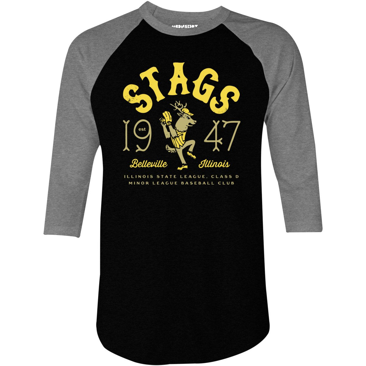 Belleville Stags - Illinois - Vintage Defunct Baseball Teams - 3/4 Sleeve Raglan T-Shirt
