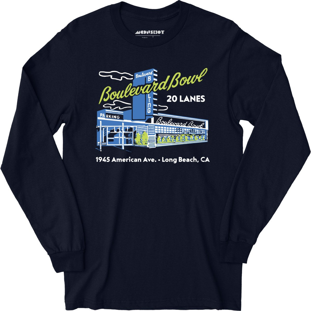 Boulevard Bowl - Long Beach, CA - Vintage Bowling Alley - Long Sleeve T-Shirt