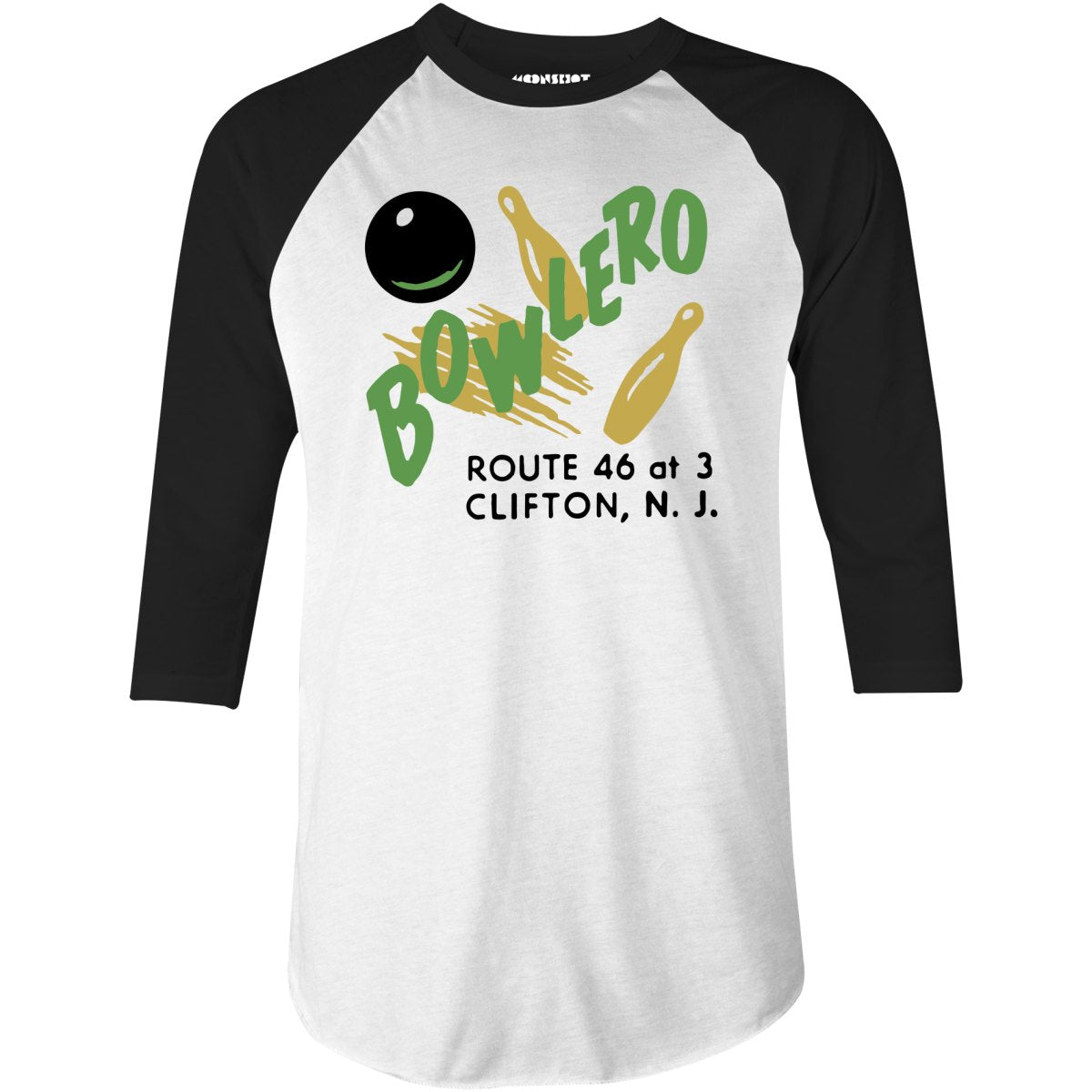 Bowlero - Clifton, NJ - Vintage Bowling Alley - 3/4 Sleeve Raglan T-Shirt
