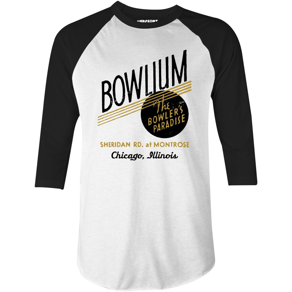 Bowlium - Chicago, IL - Vintage Bowling Alley - 3/4 Sleeve Raglan T-Shirt