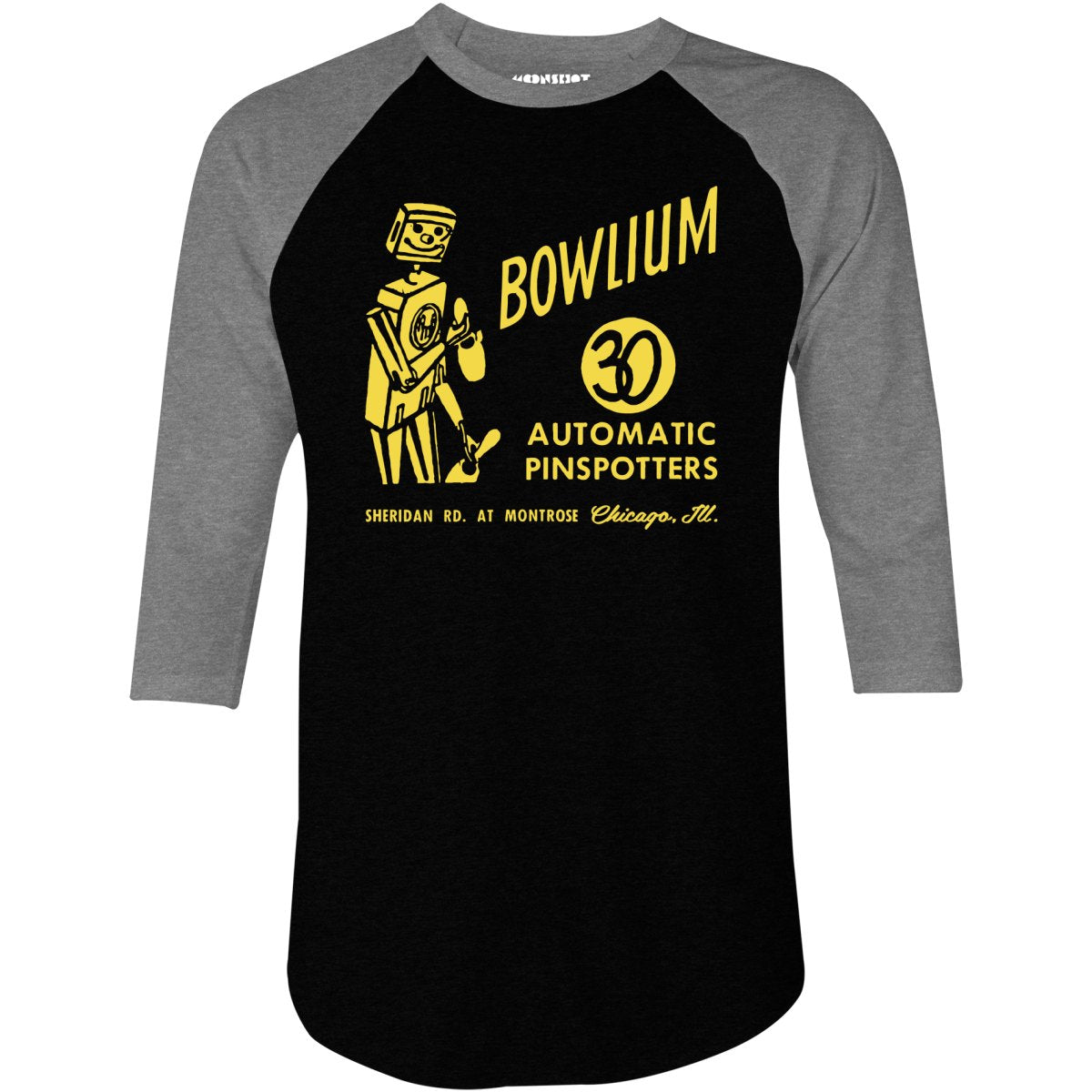 Bowlium v2 - Chicago, IL - Vintage Bowling Alley - 3/4 Sleeve Raglan T-Shirt
