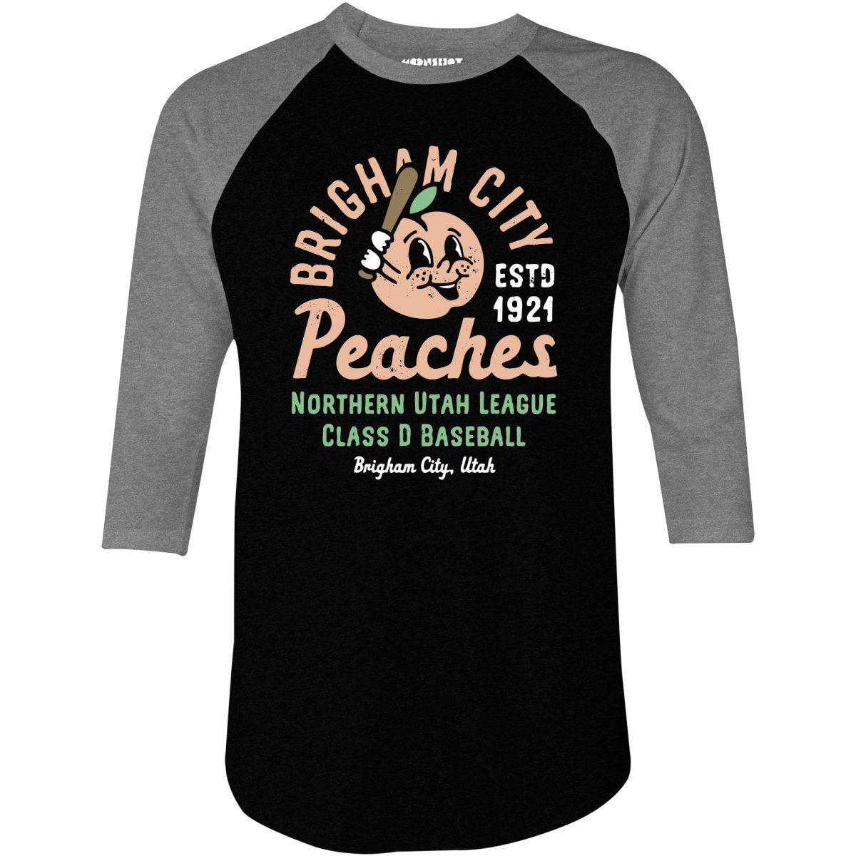 Brigham City Peaches - Utah - Vintage Defunct Baseball Teams - 3/4 Sleeve Raglan T-Shirt