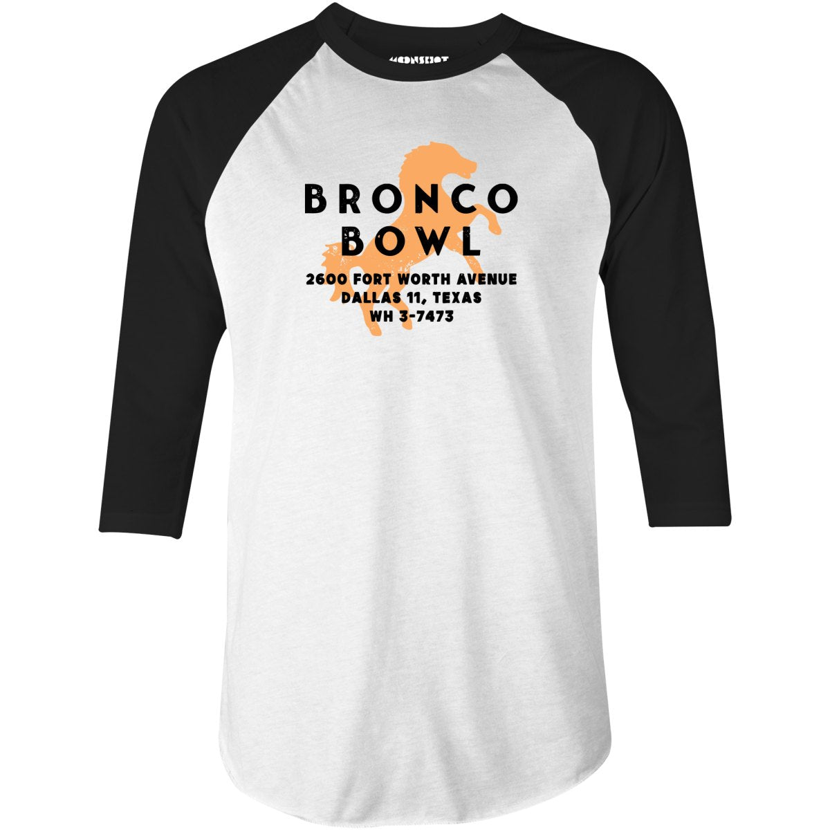 Bronco Bowl - Dallas, TX - Vintage Bowling Alley - 3/4 Sleeve Raglan T-Shirt