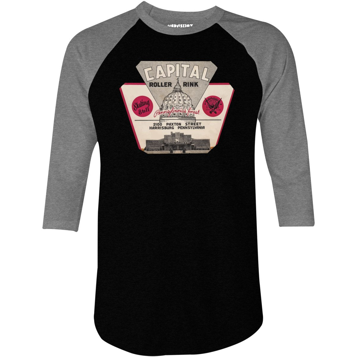 Capital Roller Rink - Harrisburg, PA - Vintage Roller Rink - 3/4 Sleeve Raglan T-Shirt