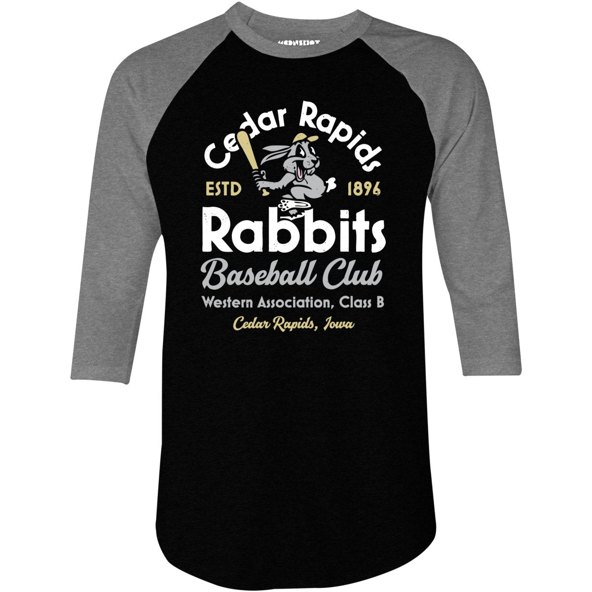 Cedar Rapids Rabbits - Iowa - Vintage Defunct Baseball Teams - 3/4 Sleeve Raglan T-Shirt