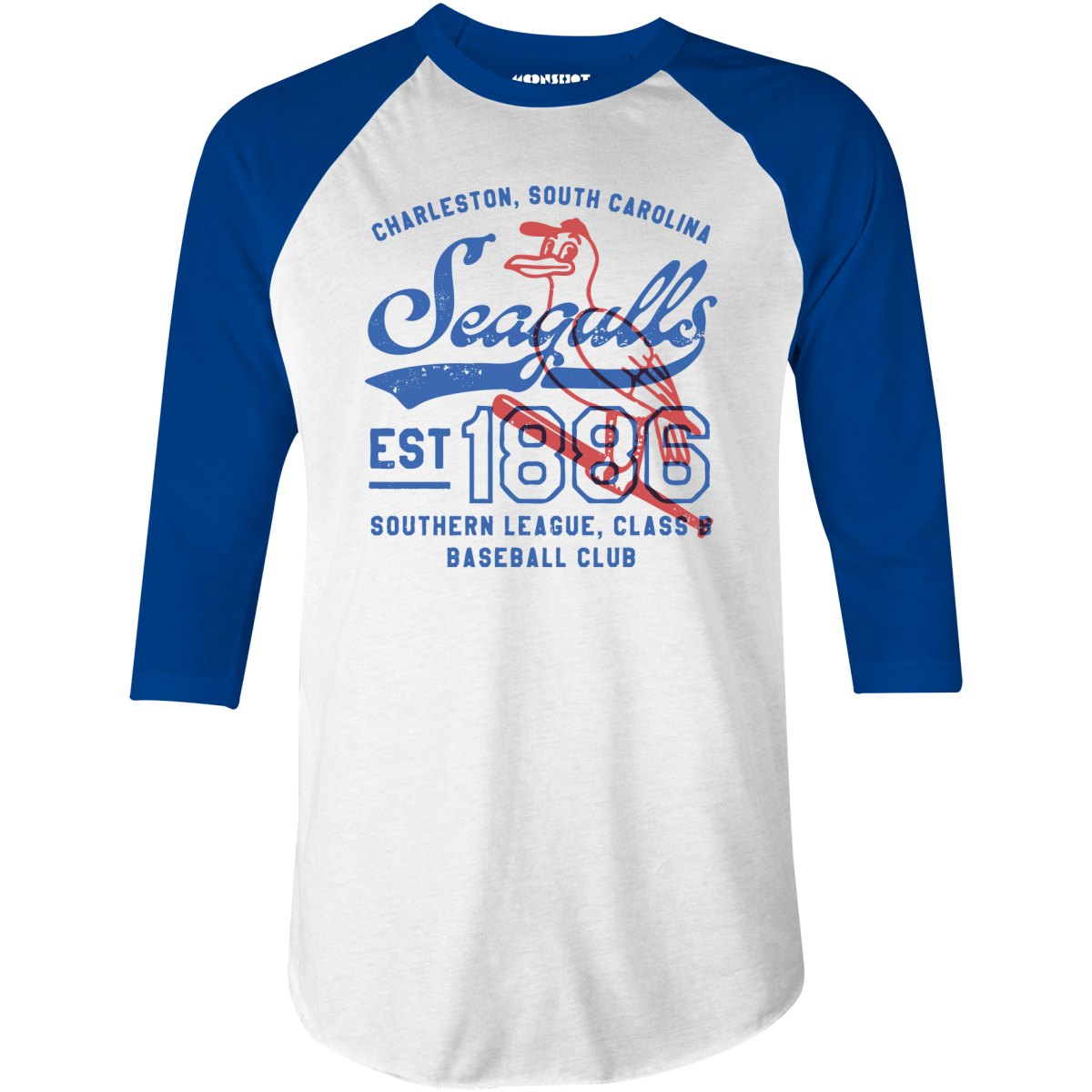 Charleston Seagulls - South Carolina - Vintage Defunct Baseball Teams - 3/4 Sleeve Raglan T-Shirt