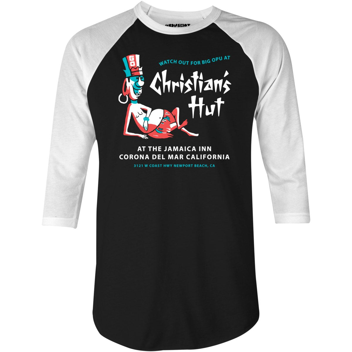 Christian's Hut - Corona Del Mar, CA - Vintage Tiki Bar - 3/4 Sleeve Raglan T-Shirt
