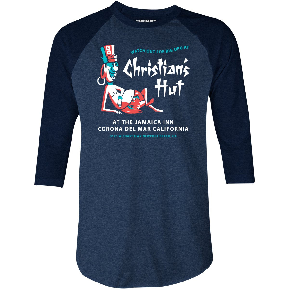Christian's Hut - Corona Del Mar, CA - Vintage Tiki Bar - 3/4 Sleeve Raglan T-Shirt