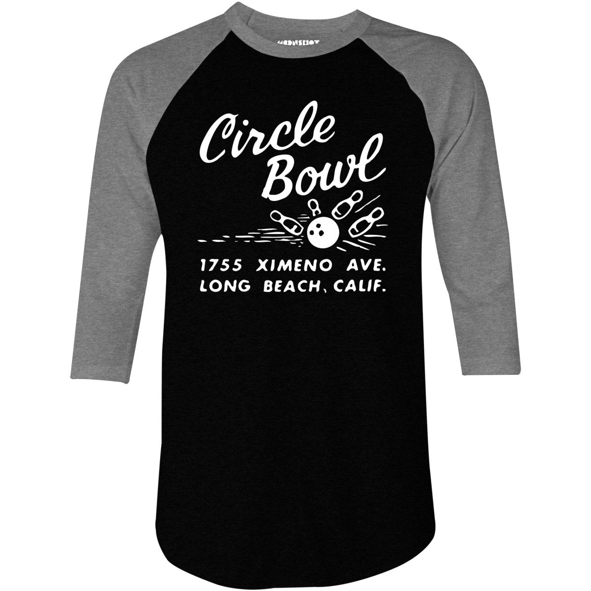 Circle Bowl - Long Beach, CA - Vintage Bowling Alley - 3/4 Sleeve Raglan T-Shirt