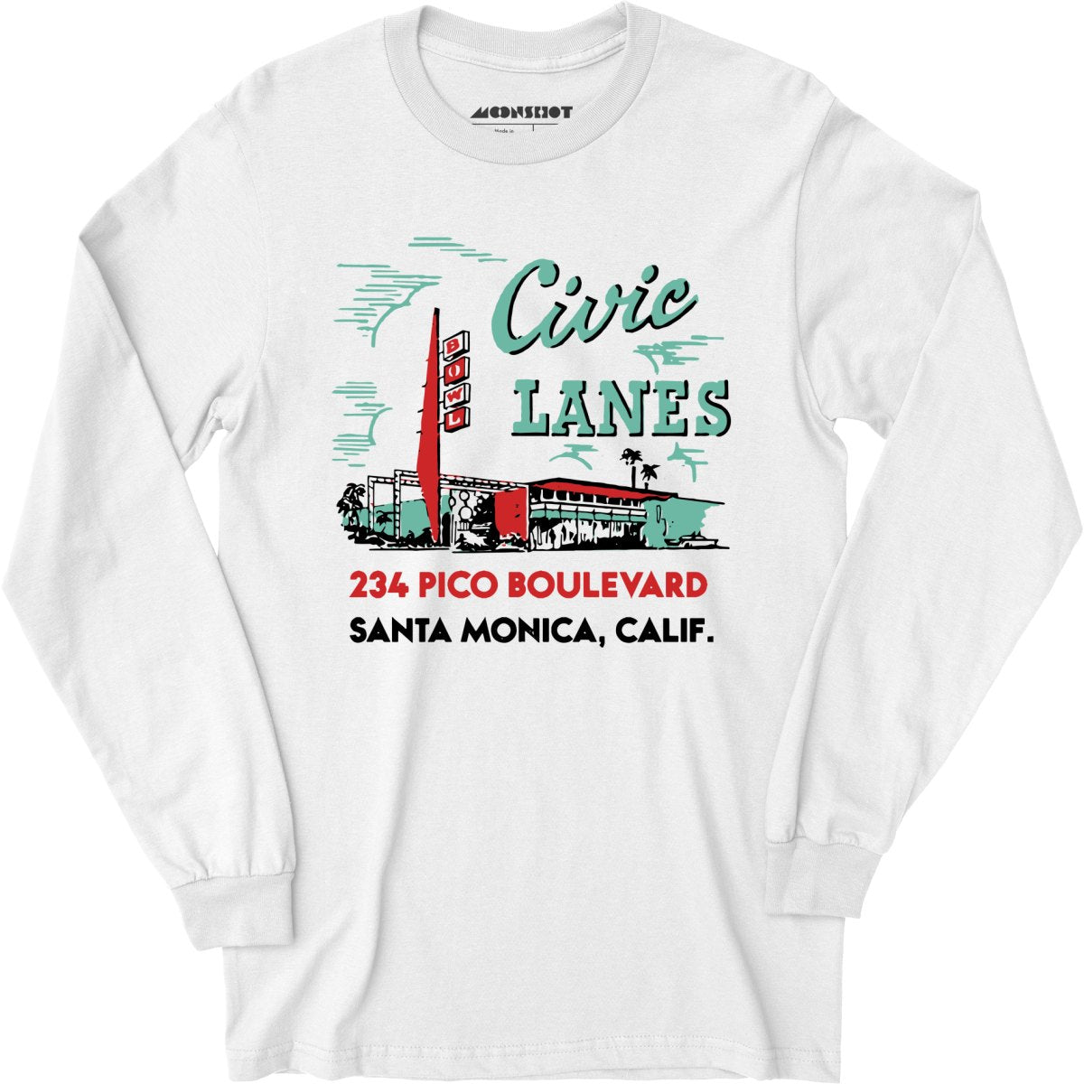 Civic Lanes - Santa Monica, CA - Vintage Bowling Alley - Long Sleeve T-Shirt