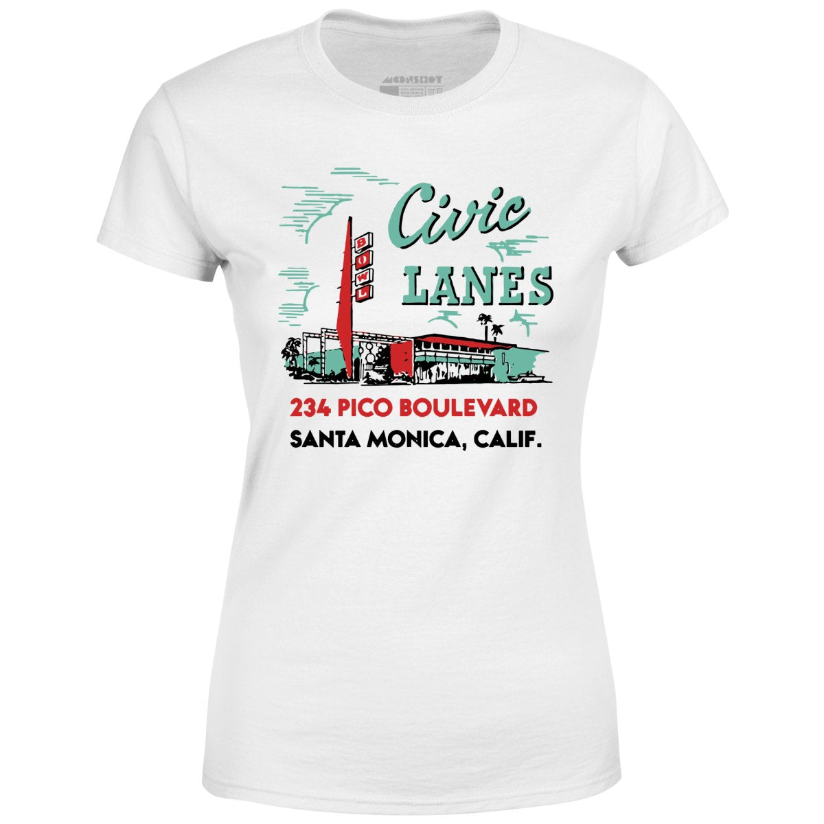 Civic Lanes - Santa Monica, CA - Vintage Bowling Alley - Women's T-Shirt