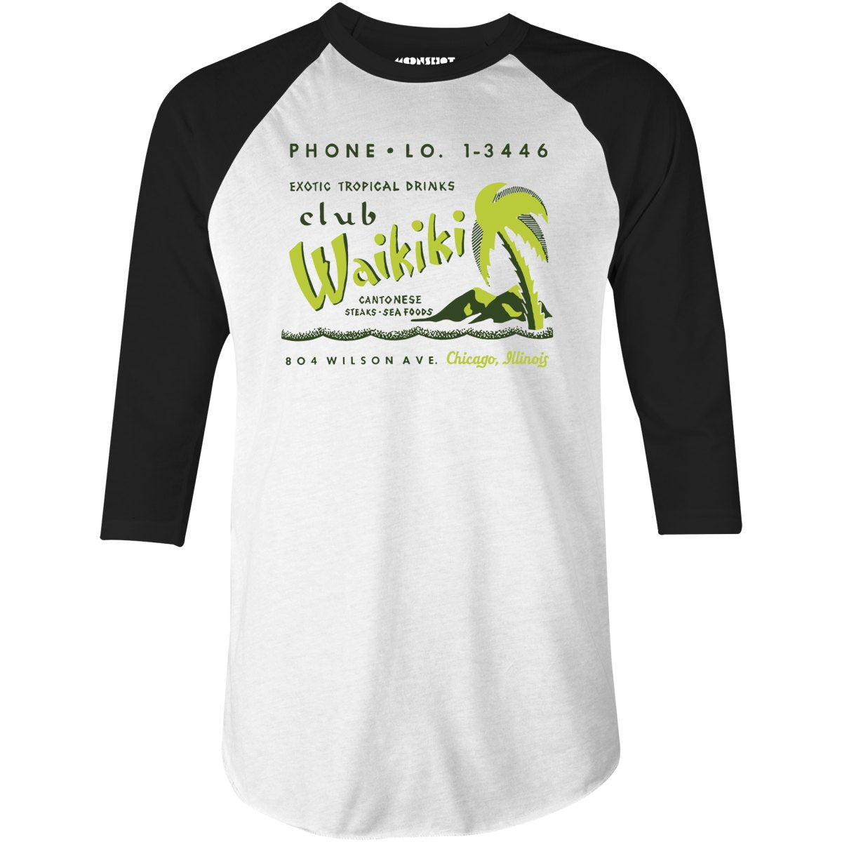 Club Waikiki - Chicago, IL - Vintage Tiki Bar - 3/4 Sleeve Raglan T-Shirt