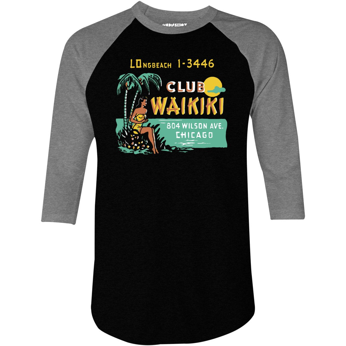 Club Waikiki v2 - Chicago, IL - Vintage Tiki Bar - 3/4 Sleeve Raglan T-Shirt