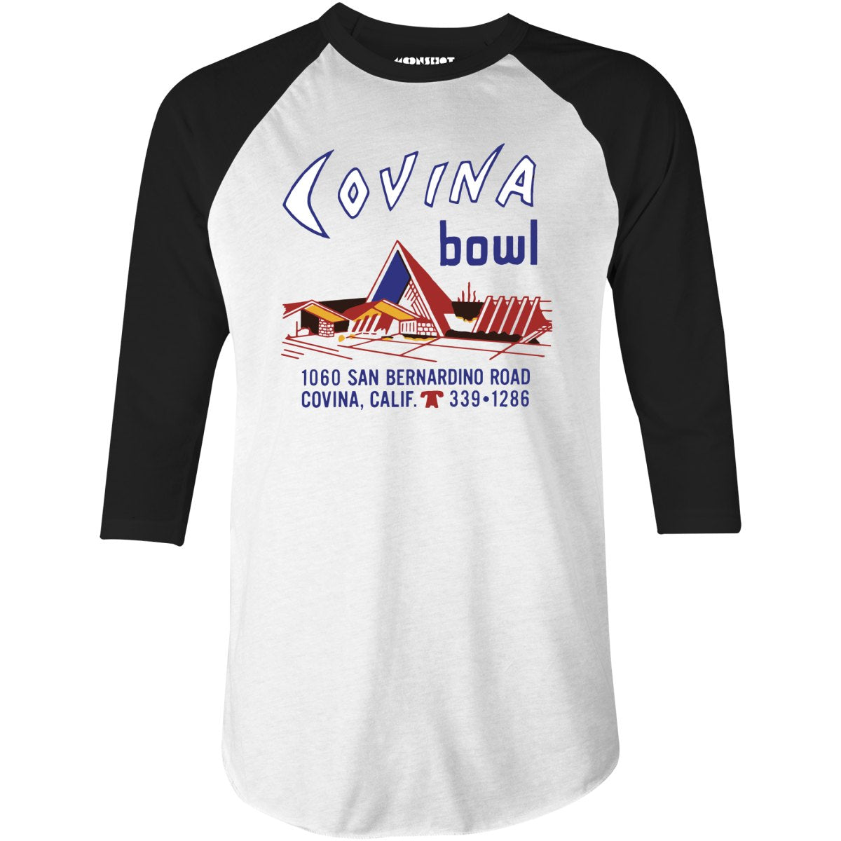 Covina Bowl - Covina, CA - Vintage Bowling Alley - 3/4 Sleeve Raglan T-Shirt