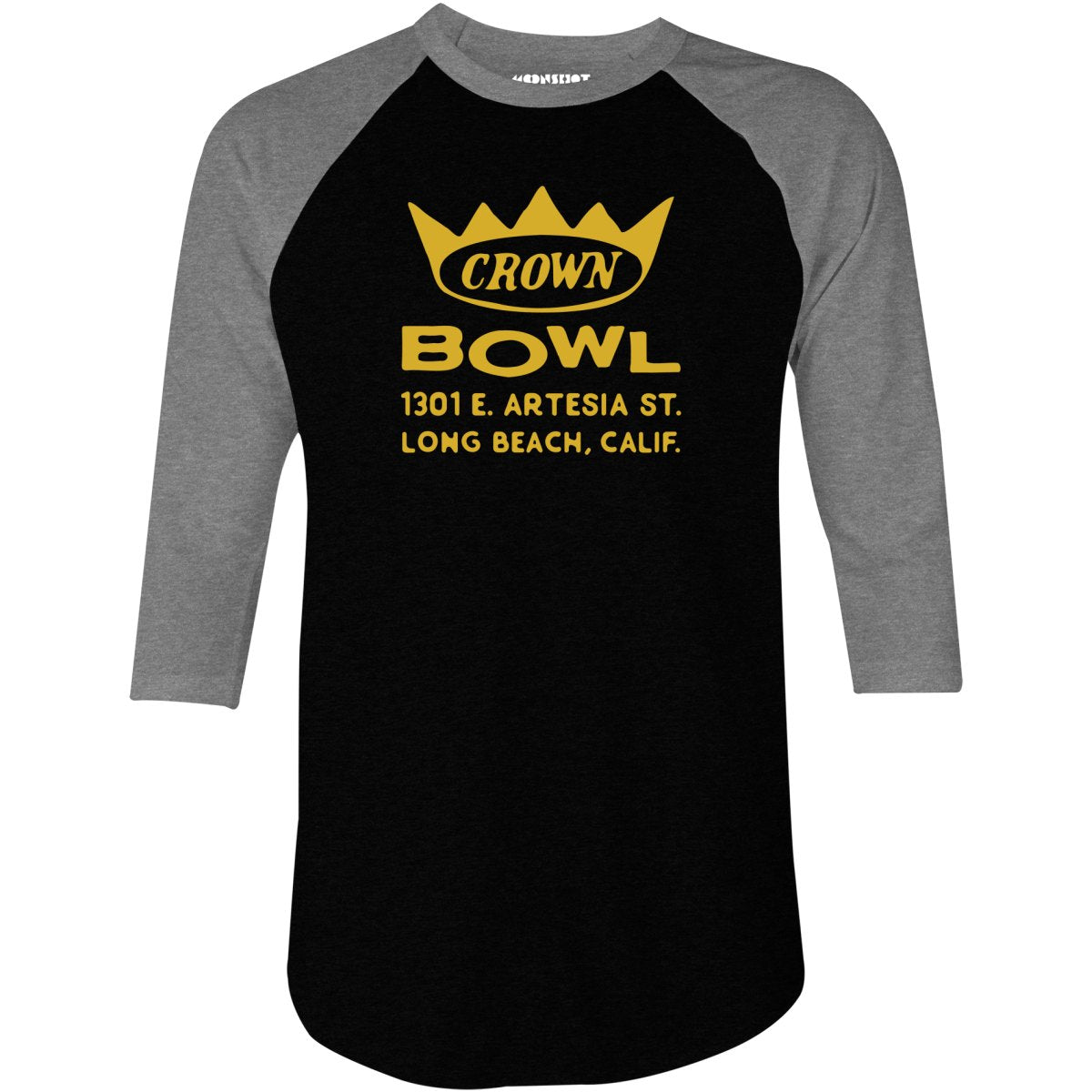 Crown Bowl - Long Beach, CA - Vintage Bowling Alley - 3/4 Sleeve Raglan T-Shirt
