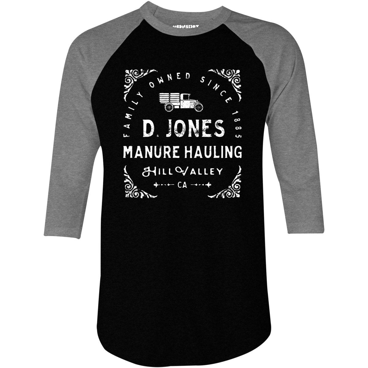 D. Jones Manure Hauling - Hill Valley - 3/4 Sleeve Raglan T-Shirt