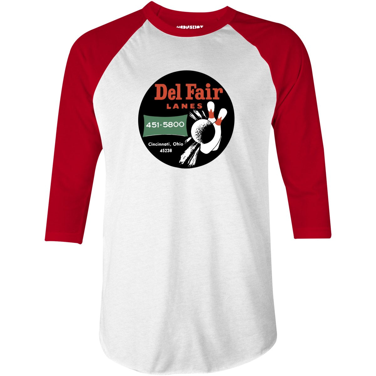 Del Fair Lanes - Cincinnati, OH - Vintage Bowling Alley - 3/4 Sleeve Raglan T-Shirt