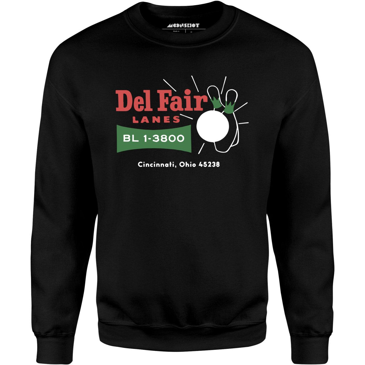 Del Fair Lanes v2 - Cincinnati, OH - Vintage Bowling Alley - Unisex Sweatshirt