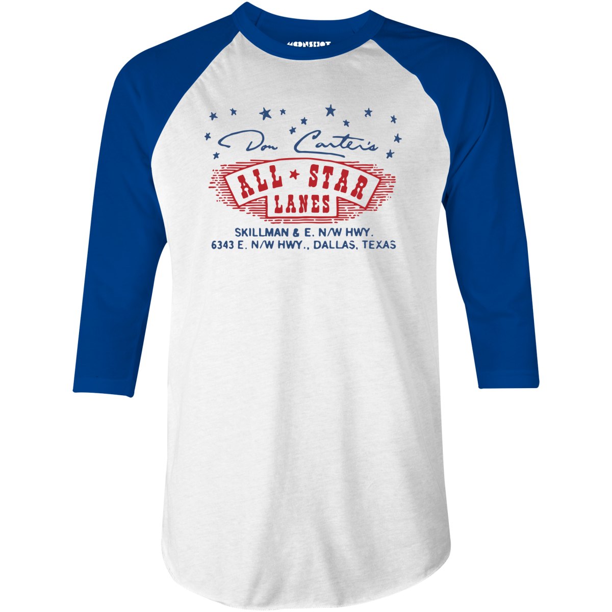 Don Carter's All Star Lanes - Dallas, TX - Vintage Bowling Alley - 3/4 Sleeve Raglan T-Shirt