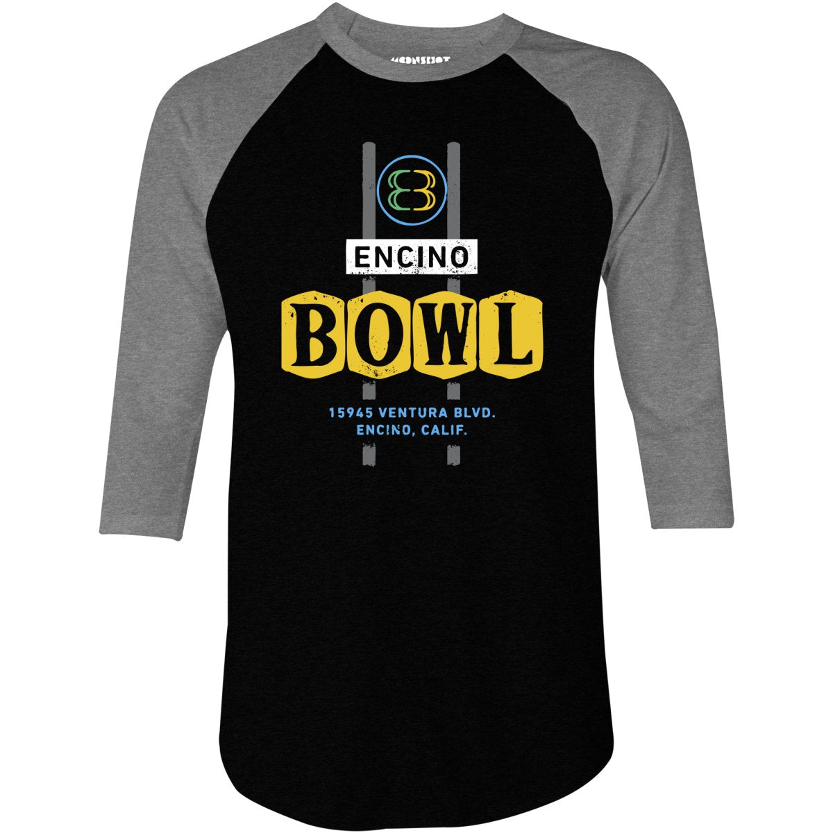 Encino Bowl - Encino, CA - Vintage Bowling Alley - 3/4 Sleeve Raglan T-Shirt