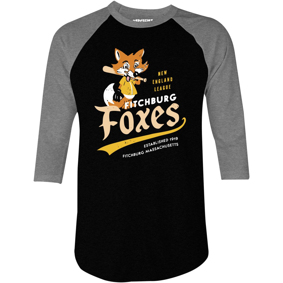 Fitchburg Foxes - Massachusetts - Vintage Defunct Baseball Teams - 3/4 Sleeve Raglan T-Shirt